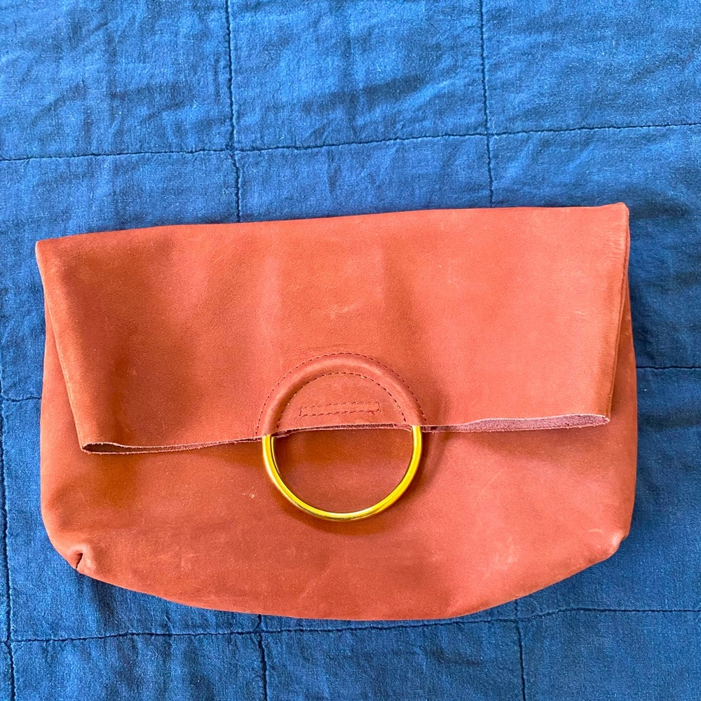 Leather Foldover Clutch in oxblood